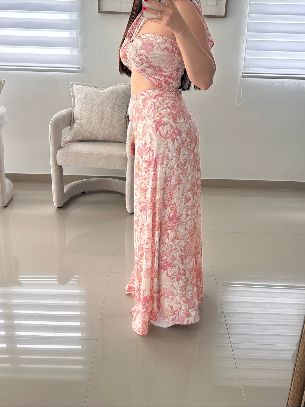 Aakaa Pink & Cream Floral Maxi Skirt